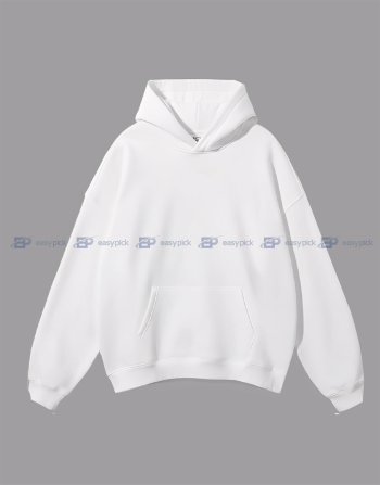 Premium Cotton Fleece Drop-Shoulder Hoodie White